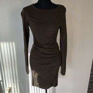 Express Long-Sleeve Ruched Bodycon Dress in Dark Olive